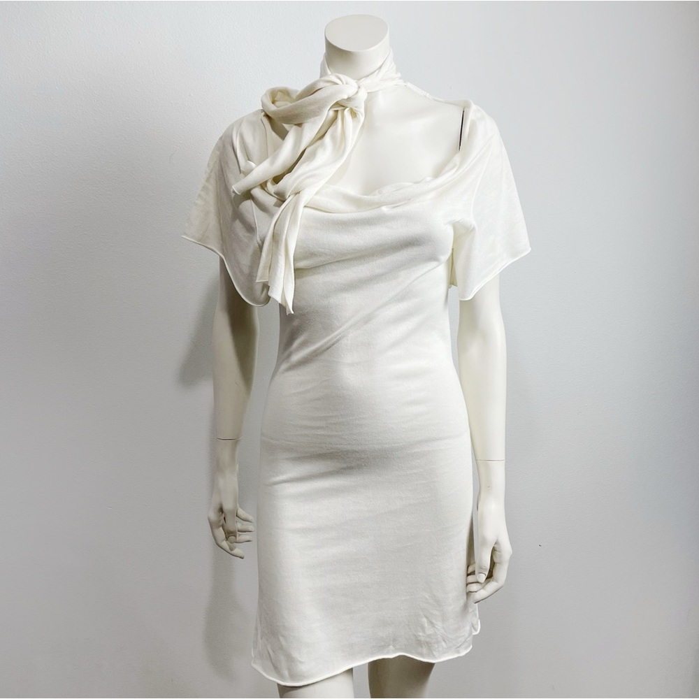 Subtle Bamboo Vintage Y2K White Knit Dress Tie Neck Small
